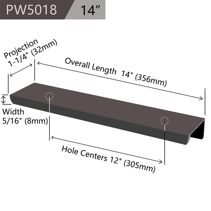 Jetland Cabinets Drawers Edge Pulls - 2-Pack, 14" Overall Length, Black, Concealed Tab Pulls for Kitchen Garage Cabinet Drawers, PW5018B356L - Image 2